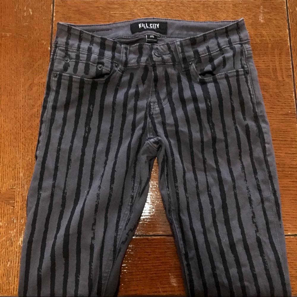 Kill City gray and black vertical striped jeans
